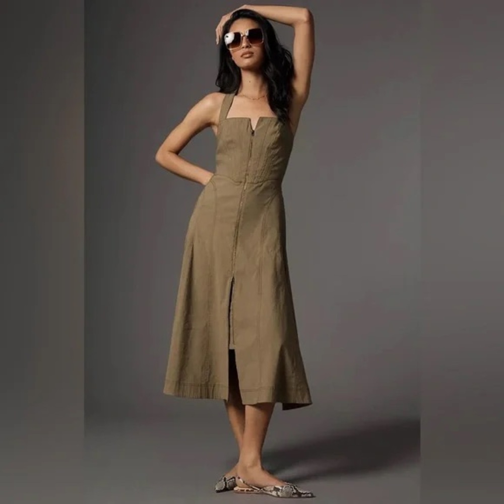 Anthropologie Olive Corset Zip Front Midi Dress NWT M HTF Coquette Basque